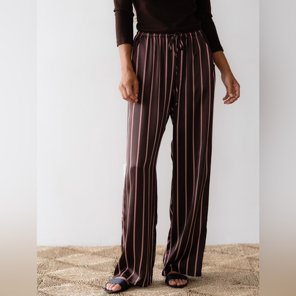 DONNI. Pants - DONNI. Brown Wide-Leg Pants with Pink Stripes